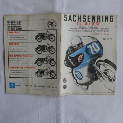 DDR Oldtimer ADMV Rennsport Programmheft Sachsenring 1968