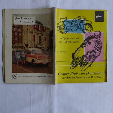 DDR Oldtimer ADMV Rennsport Programmheft Sachsenring 1960 Prospekt