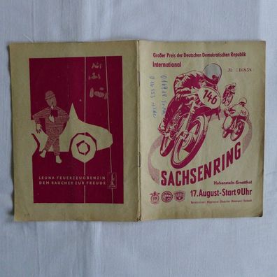 DDR Oldtimer ADMV Rennsport Programmheft Sachsenring 1958 Prospekt