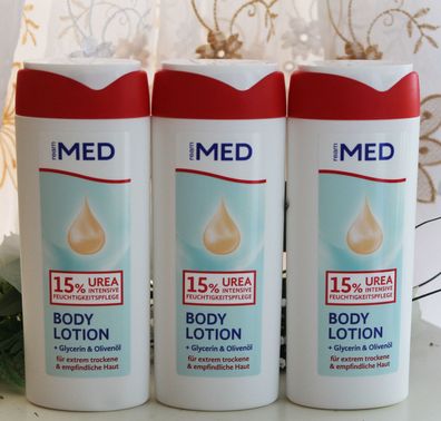 3x250ml Ream Body Lotion Urea 15%, Olivenöl extrem trockene empfindliche Haut