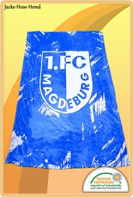 Decke 1. FC Magdeburg Kuscheldecke Fleecedecke Blau Weiß Logo Gr: 150x200 NEU