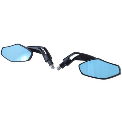 Motorrad Universal Aluspiegel Spiegelsatz Luca Style Schwarz mit blauen Glas
