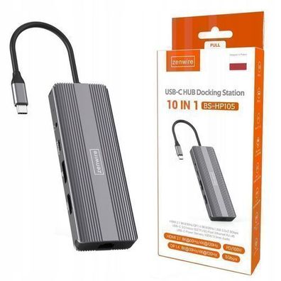 HUB USB-C 10w1 Display Port 1.4 HDMI 2.1 120Hz 60Hz Full HD 144Hz USB 3.0 BS-HP105