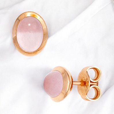 Ohrstecker oval 585 Gold Rotgold 2 Rosenquarz Cabochons rosa Ohrringe
