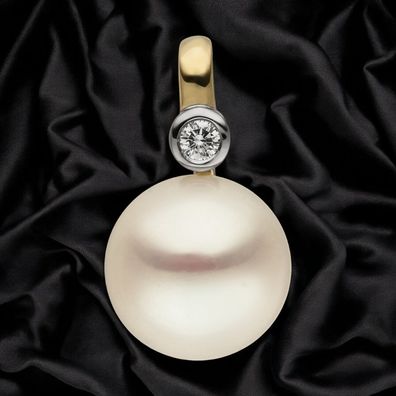 Anhänger 585 Gold Gelbgold 1 Süßwasser Perle 1 Diamant Brillant