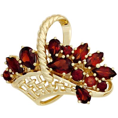 NEU & CHIC . OVP . Brosche Korb 333 Gold Gelbgold 13 Granate rot Granatbrosche