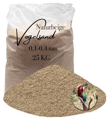 25 kg Vogelsand beige 0,1-0,4 Bodengrund für Vogelkäfig ohne Zusätze hocherhitzt