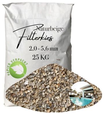 AQUAGRAN® Filtersand beige 25 kg Filterkies Papiersack Pool Filter 2,0-5,6 mm