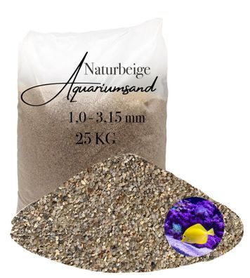 Aquariumkies Aquariumsand naturbeige 1,0-3,15 mm 25 kg - robuster Bodengrund für groß