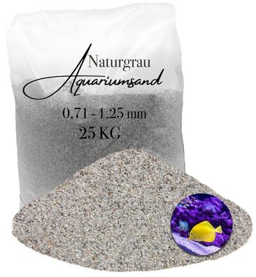 Aquariumsand naturgrau 0,71-1,25 mm 25 kg - quarzrein, rundkörnig, für Aquarien jeder