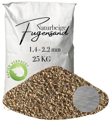Fugensand Naturbeige 1,4-2,2 mm 25 kg Papier - Quarzsand für Pflastersteine, Terrasse