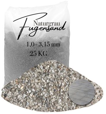 Fugensand Naturgrau 1,0-3,15 mm - 25 kg - Vielseitige Körnung für Pflasterfugen und T