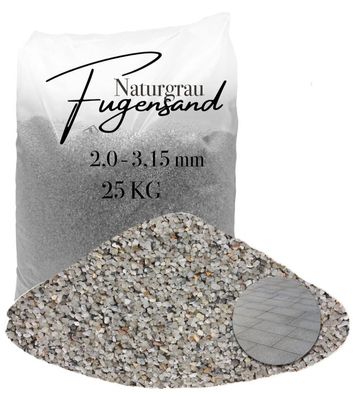 Fugensand Naturgrau 2,0-3,15 mm - 25 kg - Optimale Körnung für Pflasterfugen und Terr