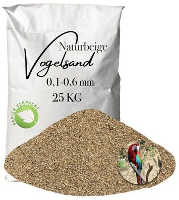 Papageiensand 0,1-0,6 mm Naturbeige 25 kg Papier - Feine Streu für Exoten, Sittiche