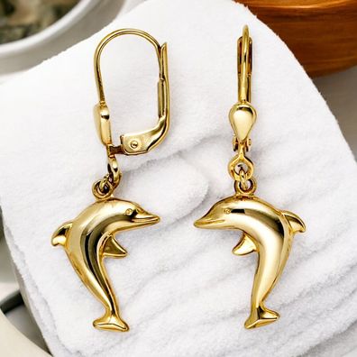 Boutons Delfin 333 Gold Gelbgold Ohrringe Ohrhänger Delfinohrringe