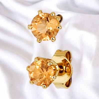 Ohrstecker rund 585 Gold Gelbgold 2 Citrine orange Ohrringe Goldohrstecker