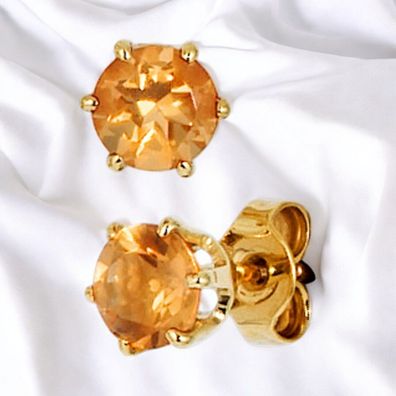 Ohrstecker rund 585 Gold Gelbgold 2 Citrine orange Ohrringe Goldohrstecker
