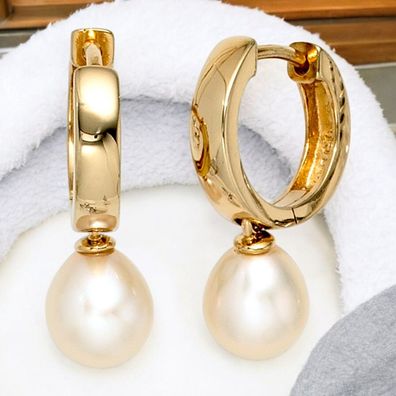 Creolen 925 Silber gold vergoldet 2 Süßwasser Perlen Ohrringe Perlenohrringe