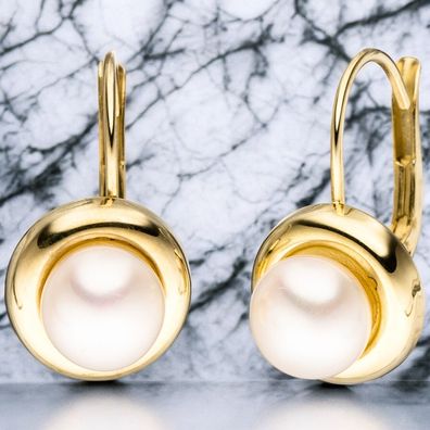 Boutons rund 333 Gold Gelbgold 2 Süßwasser Perlen Ohrringe Ohrhänger