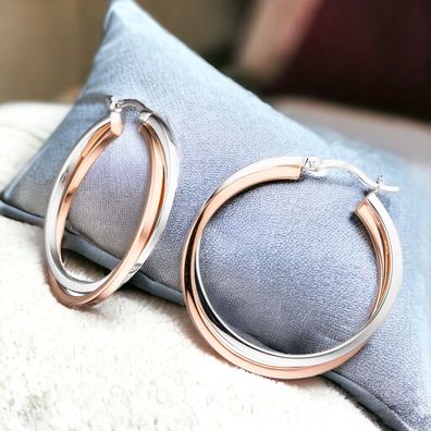 Creolen rund 925 Sterling Silber bicolor vergoldet Ohrringe