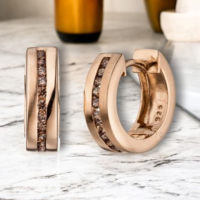 Creolen rund 925 Silber rotgold vergoldet teil matt mit Zirkonia Ohrringe