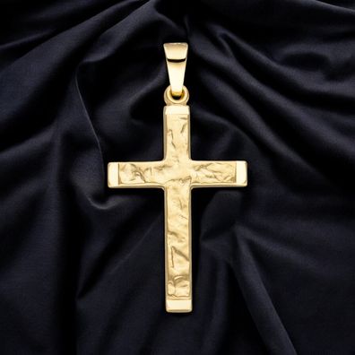 Anhänger Kreuz 585 Gold Gelbgold gehämmert Goldanhänger Goldkreuz Kreuzanhänger