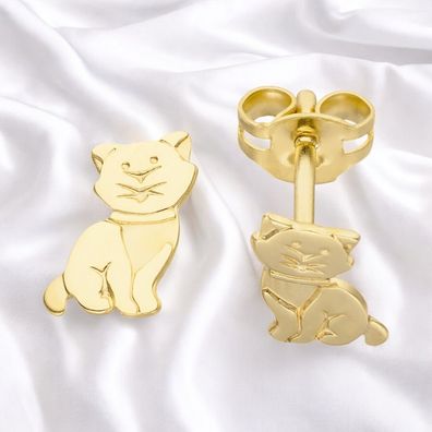 Ohrstecker Katze 333 Gold Gelbgold Ohrringe Goldohrringe Katzenohrringe
