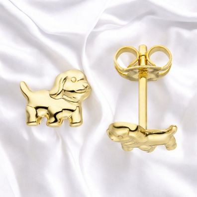 Ohrstecker Hund 333 Gold Gelbgold Ohrringe Goldohrringe Hundeohrringe