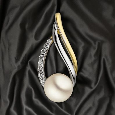 Anhänger 333 Gold Gelbgold bicolor 1 Süßwasser Perle 8 Zirkonia