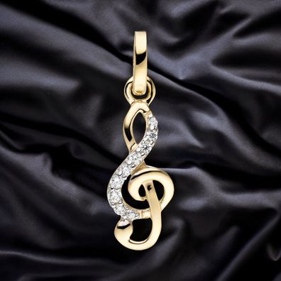 Anhänger Notenschlüssel 333 Gold Gelbgold 9 Zirkonia