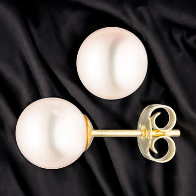 Ohrstecker 585 Gold Gelbgold 2 Süßwasser Perlen 7,5 mm