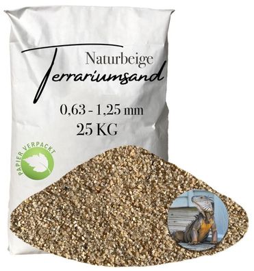 Terrariensand naturbeige 0,63-1,25 mm - grabfähiger Bodengrund 25 kg Papier