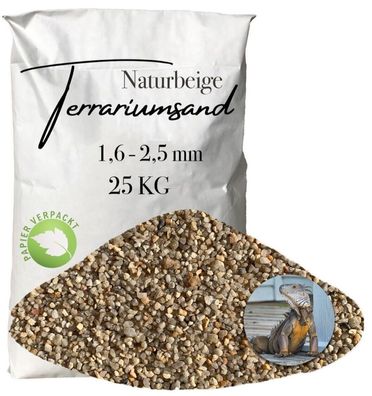 Terrariensand naturbeige 1,6-2,5 mm - grabfähiger Bodengrund für Reptilien - 25 kg Pa