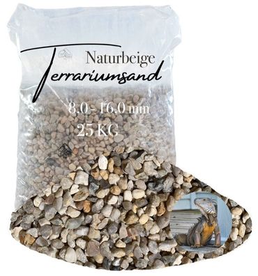 Terrariumsand Naturbeige 8,0-16,0 mm - 25 kg grabfähig für Agame & Schildkröte