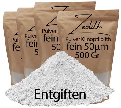 Zeolith Vulkanmineral 50 µm Pulver 4×500 g - Klinoptilolith naturrein mikrofein