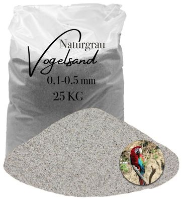 Vogelsand 0,1-0,5 mm grau - gerundet, staubfrei, ohne Grit - 25 kg feuergetrocknet