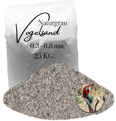 Vogelsand 0,3-0,8 mm grau - 25 kg feuergetrockneter Quarzsand ohne Grit & Anis für Vo