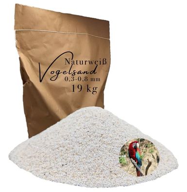 Vogelsand 0,3-0,8mm weiß keimfrei 19 kg ohne Zusatzstoffe wie Anis und Grit