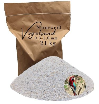Vogelsand 0,3-1,0mm 21 kg weiß keimfrei ohne Zusatzstoffe wie Grit und Anis