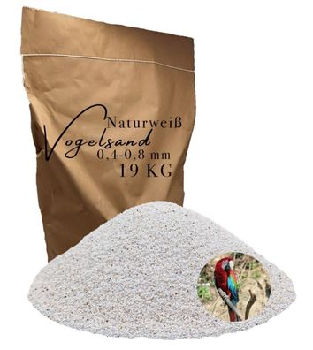 Vogelsand 19kg 0,4-0,8mm weiß keimfrei ohne Zusatzstoffe wie Anis und Grit