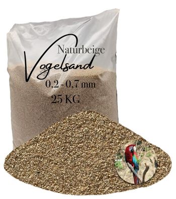 Vogelsand Naturbeige 0,2-0,7 mm - 25 kg für Käfig & Voliere ohne Anis und Grit