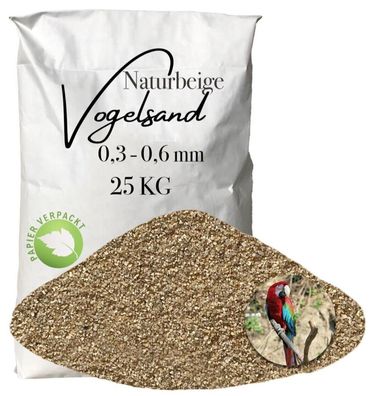 Vogelsand Naturbeige 0,3-0,6 mm 25 kg Papiersack - Feine, natürliche Einstreu für sen