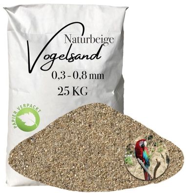 Vogelsand Naturbeige 0,3-0,8 mm 25 kg Papiersack - Fein abgestimmte Einstreu für Zier