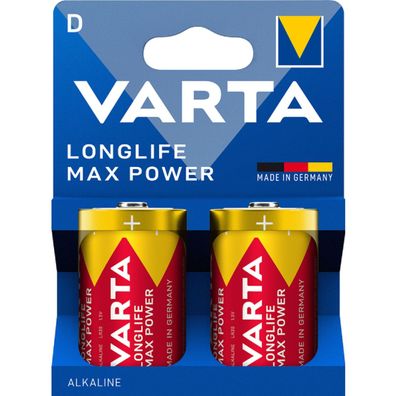 VARTA Longlife Max Power Batterien D/LR20 (2-Pack) – 1.5V Alkaline, Made in Germany