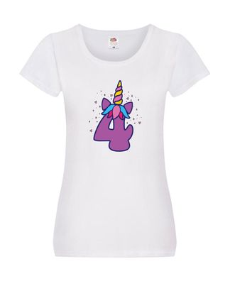 4 | Einhorn | Geburtstag Damen Shirt Weiß