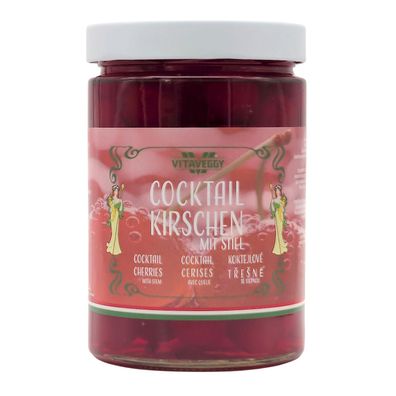 Vitaveggy Cocktail Kirschen mit Stiel 615g entkernt, für Cocktails & Dessert