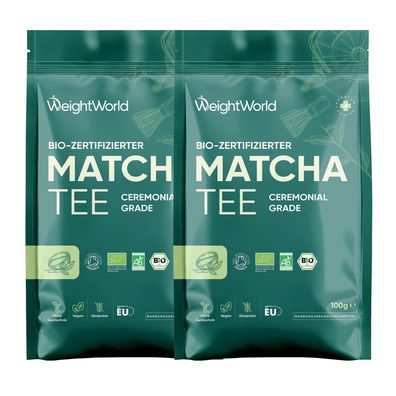 WeightWorld Bio Matcha Pulver - 100 g Japanischer Matcha Tee - Grünteepulver 2 Pack