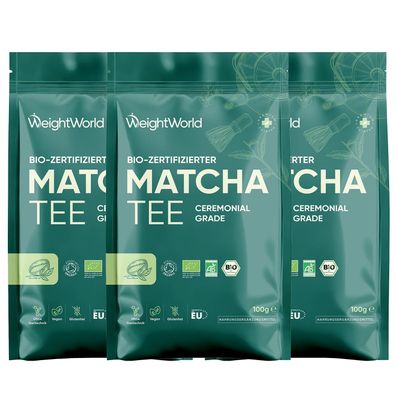 WeightWorld Bio Matcha Pulver - 100 g Japanischer Matcha Tee - Grünteepulver 3 Pack