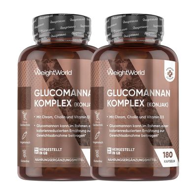 WeightWorld Glucomannan Kapseln 3540mg - 180 Vegetarische Kapseln - 2er-Pack