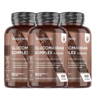 WeightWorld Glucomannan Kapseln 3540mg - 180 Vegetarische Kapseln - 3er-Pack